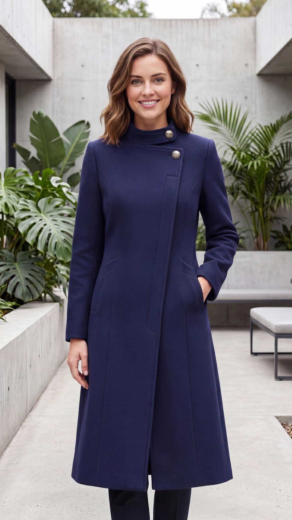 Women's Asymmetric Longline Winter Coat with Pockets