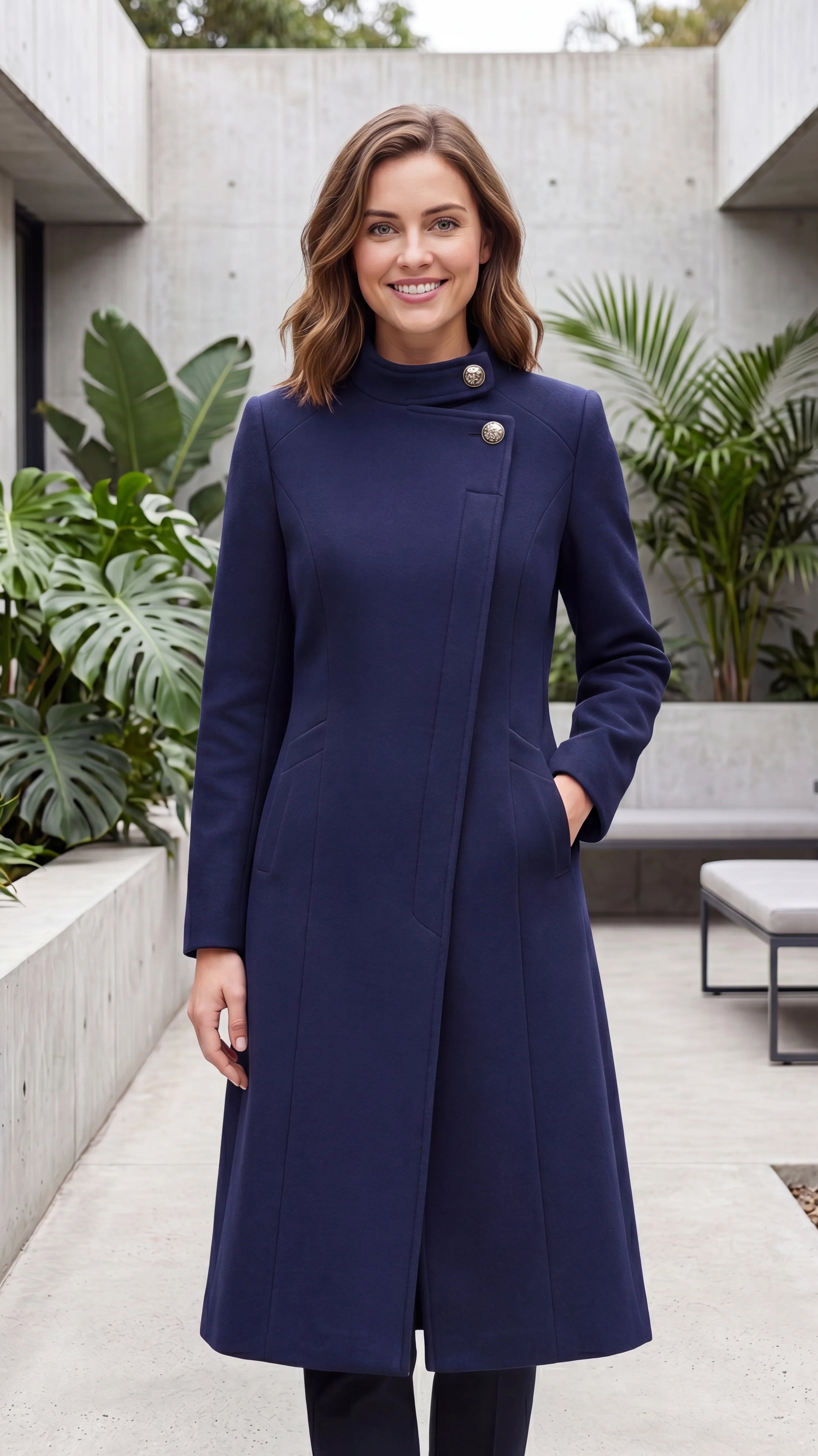 Women's Asymmetric Longline Winter Coat with Pockets