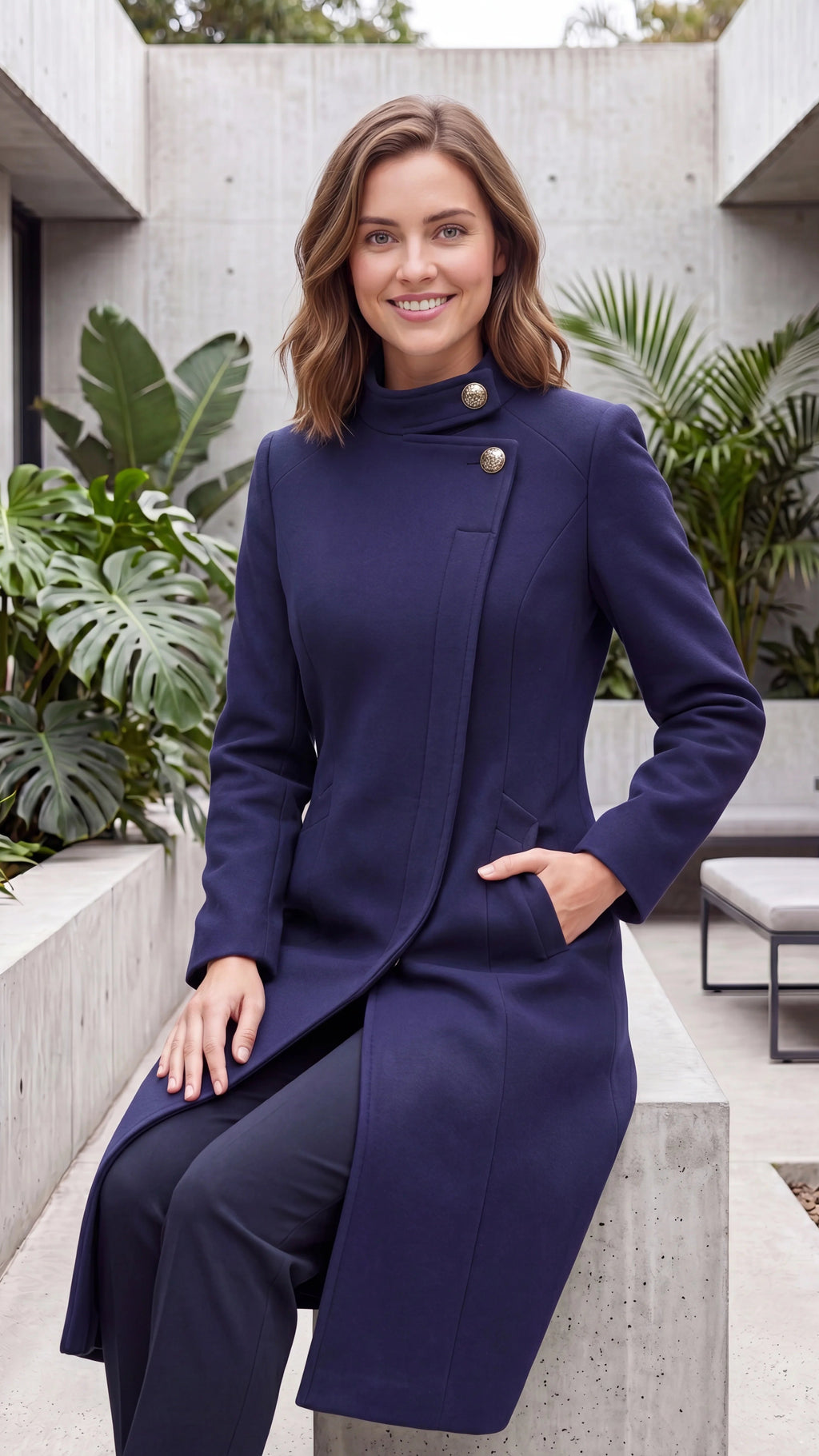 Women's Asymmetric Longline Winter Coat with Pockets