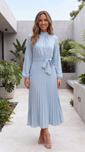 Women's Long Sleeve A-Line Pleated Wedding Guest Maxi Dress