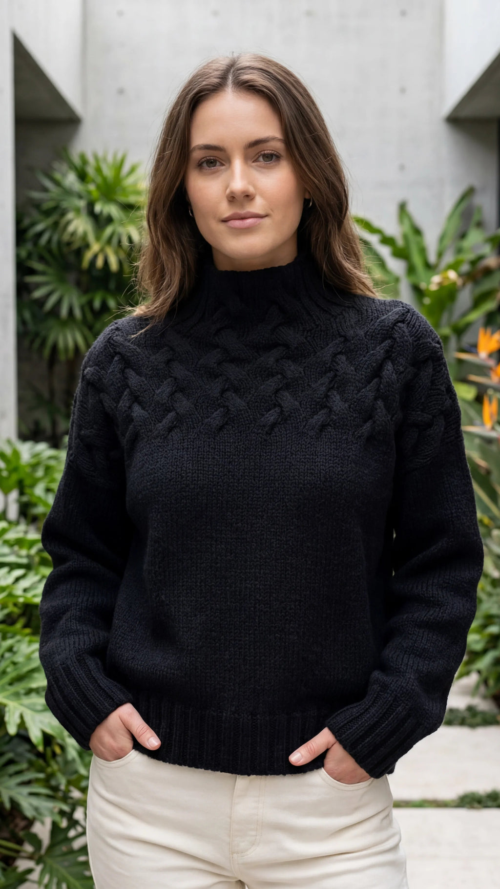 Women's Turtle Neck Long Sleeve Cable Knit Sweater