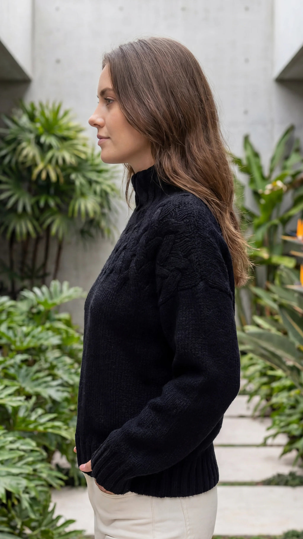 Women's Turtle Neck Long Sleeve Cable Knit Sweater
