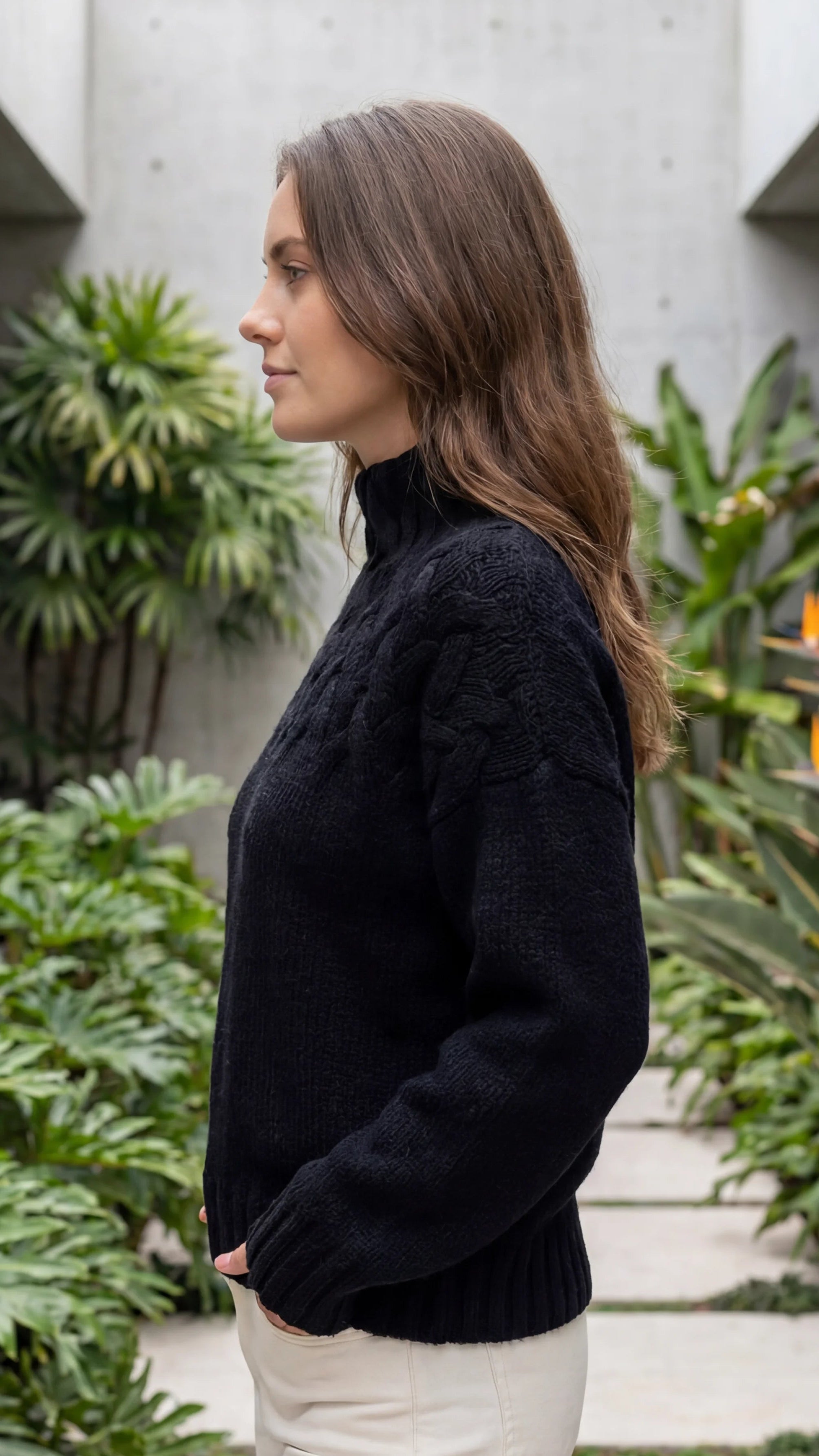 Women's Turtle Neck Long Sleeve Cable Knit Sweater