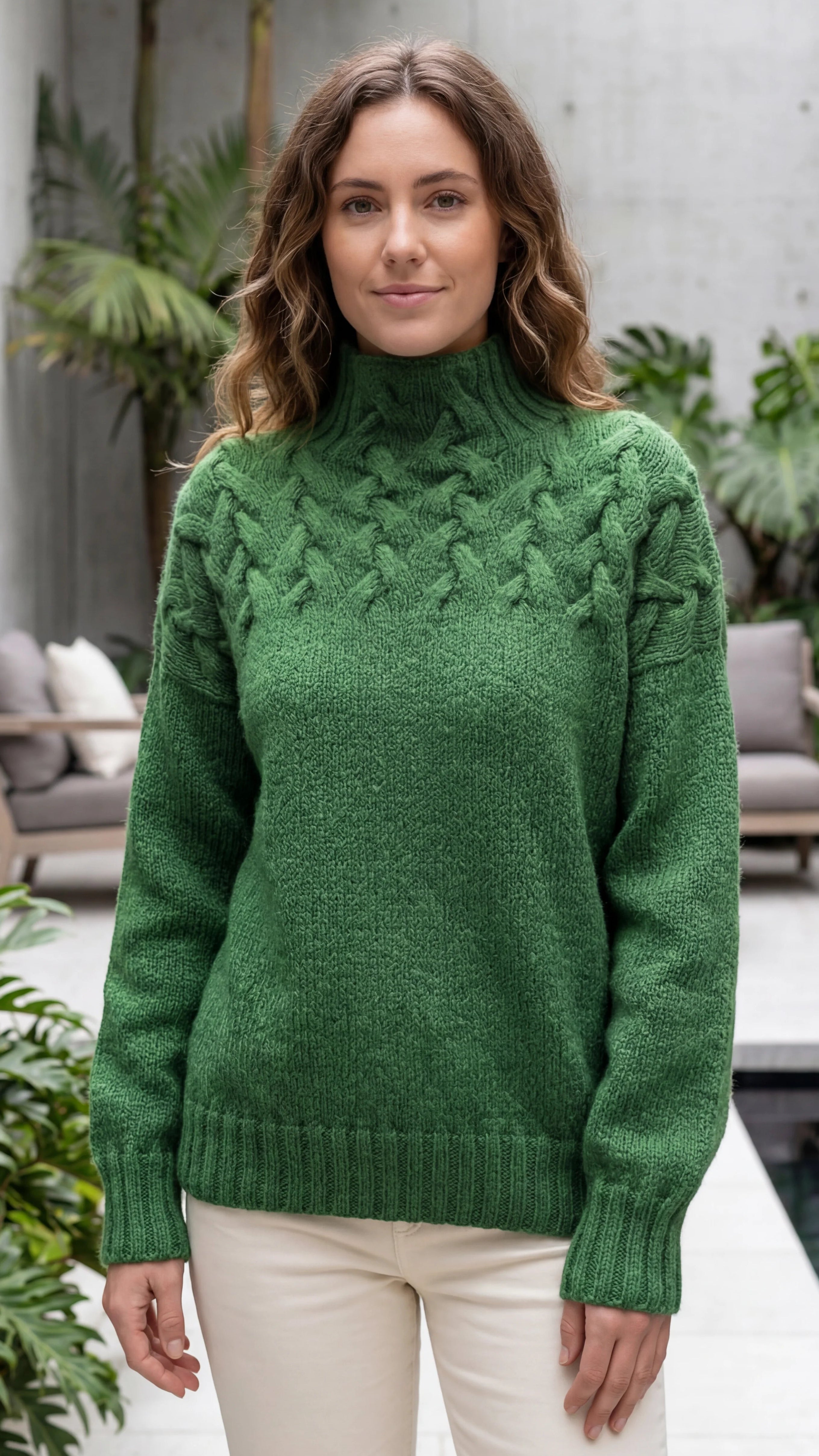 Women's Turtle Neck Long Sleeve Cable Knit Sweater