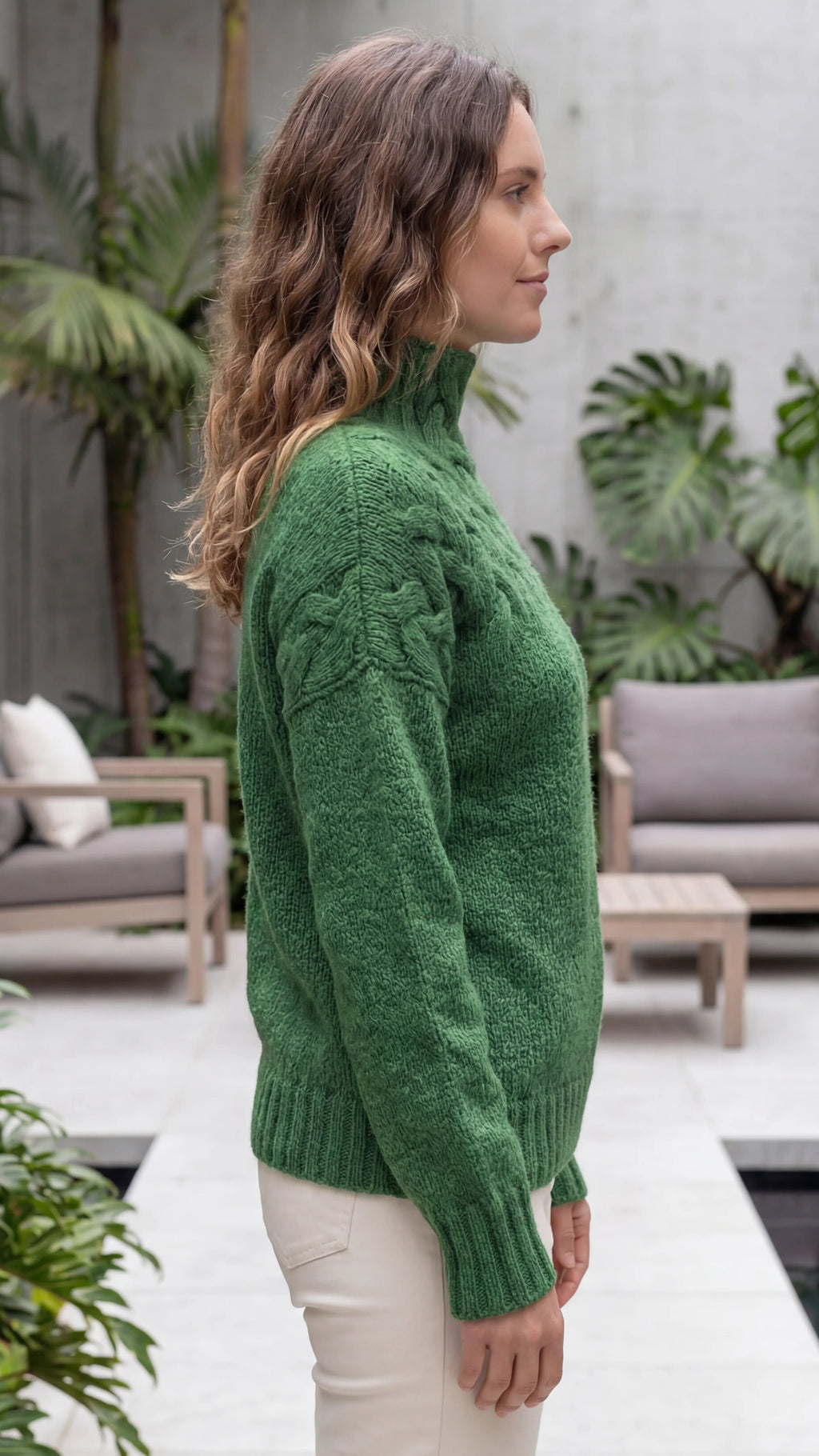 Women's Turtle Neck Long Sleeve Cable Knit Sweater