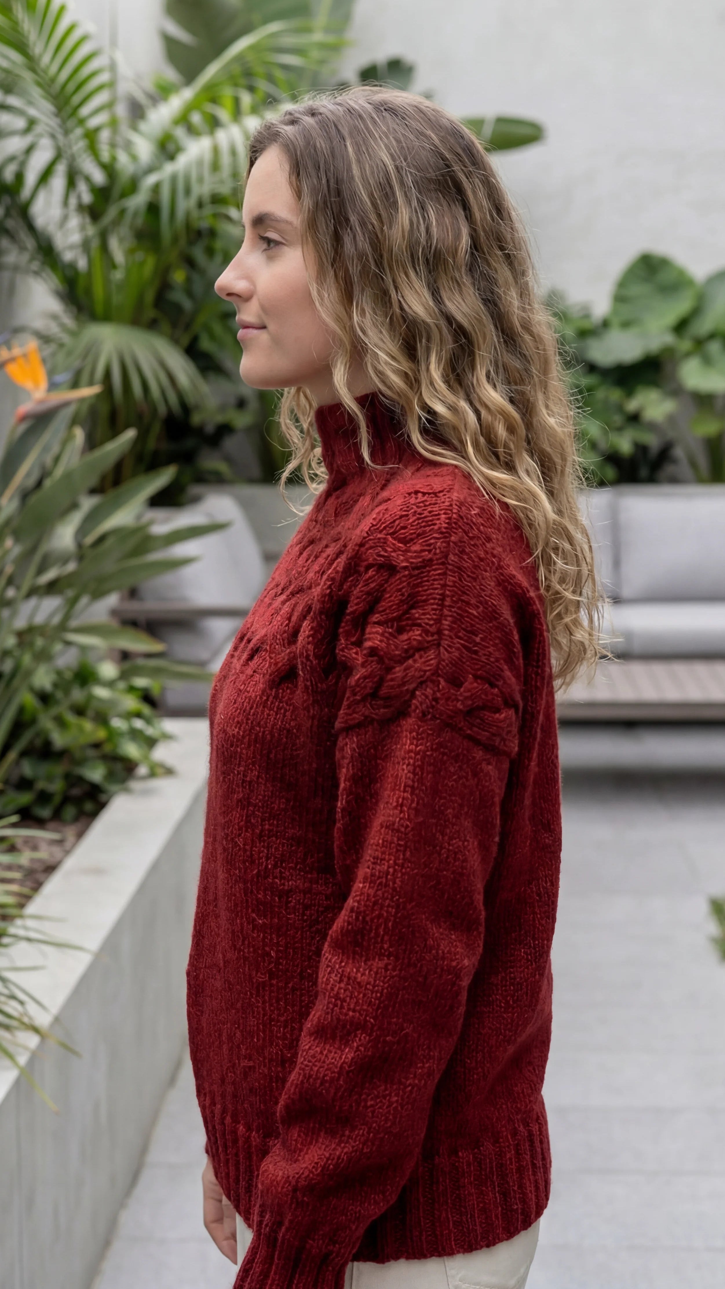 Women's Turtle Neck Long Sleeve Cable Knit Sweater