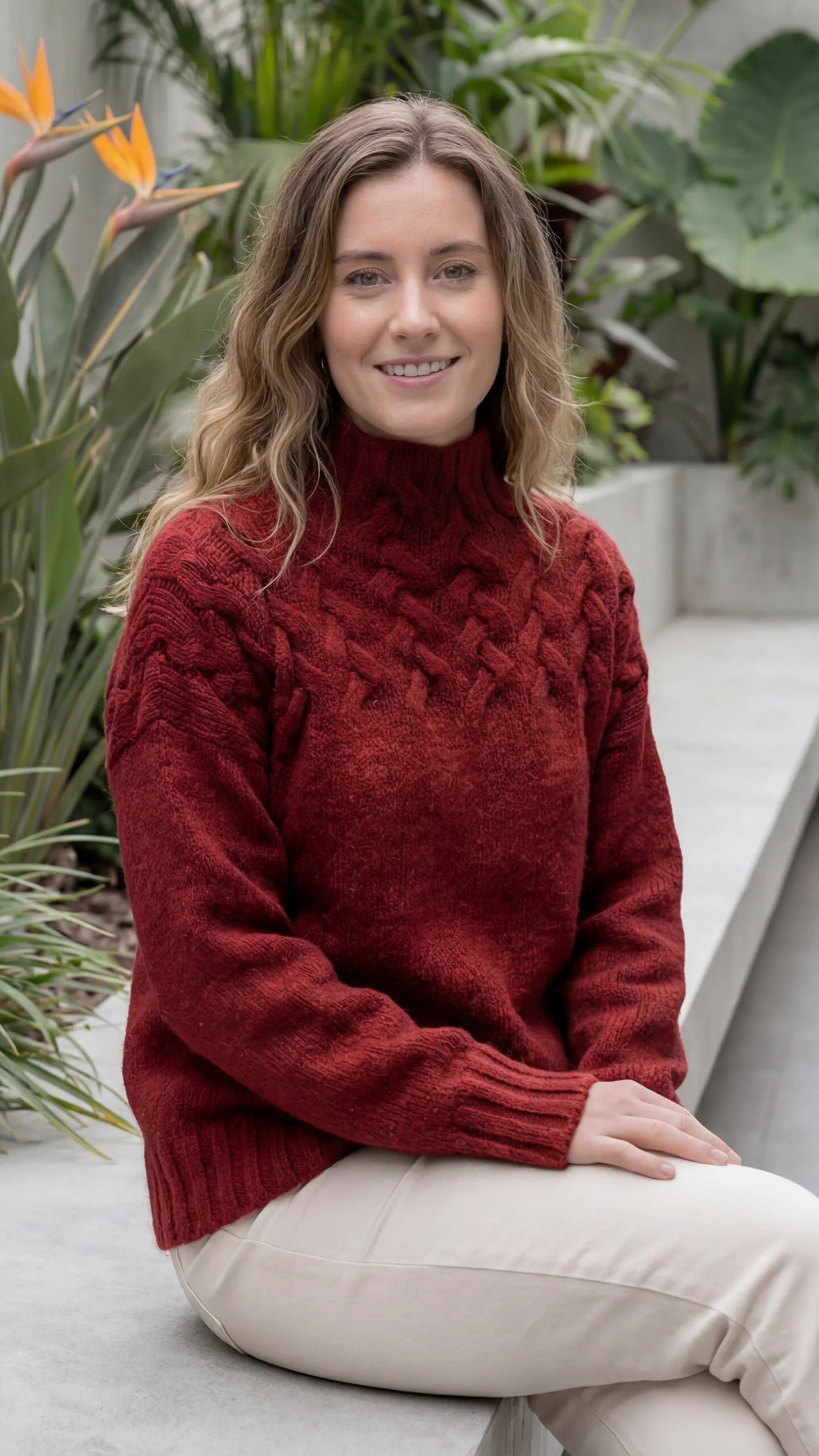Women's Turtle Neck Long Sleeve Cable Knit Sweater