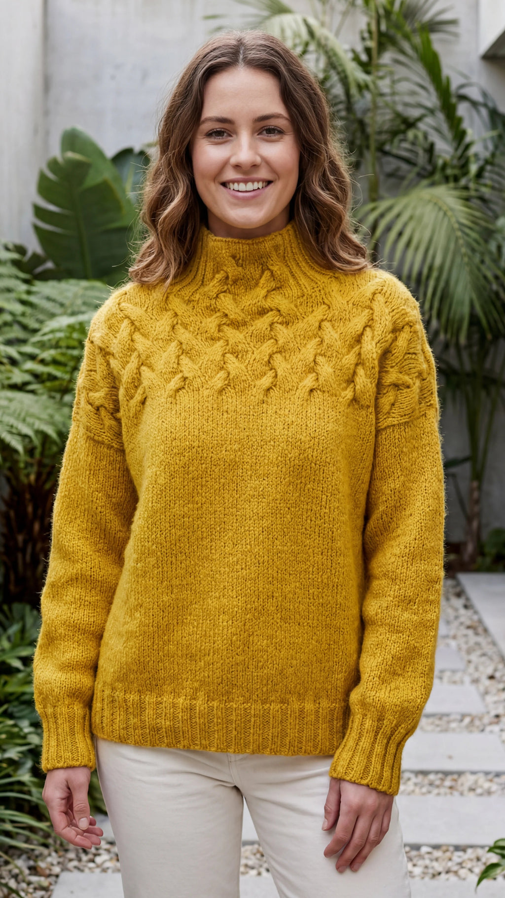 Women's Turtle Neck Long Sleeve Cable Knit Sweater