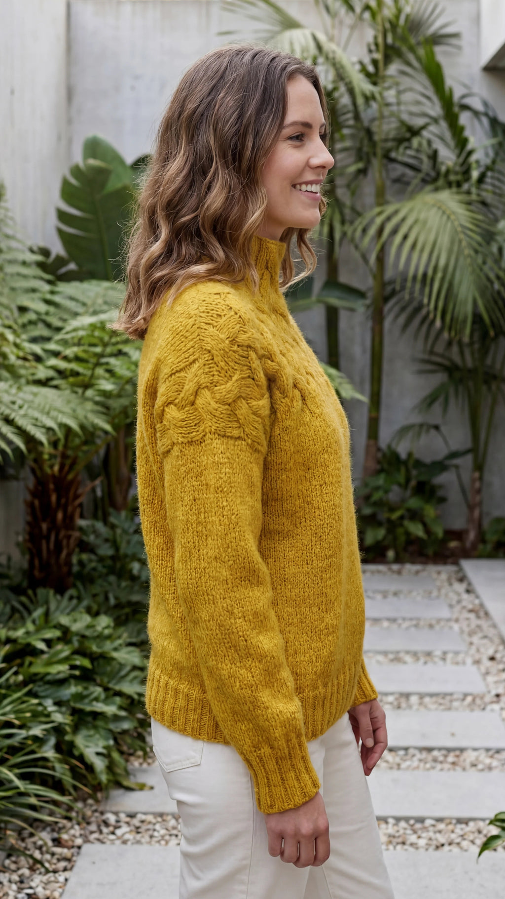 Women's Turtle Neck Long Sleeve Cable Knit Sweater
