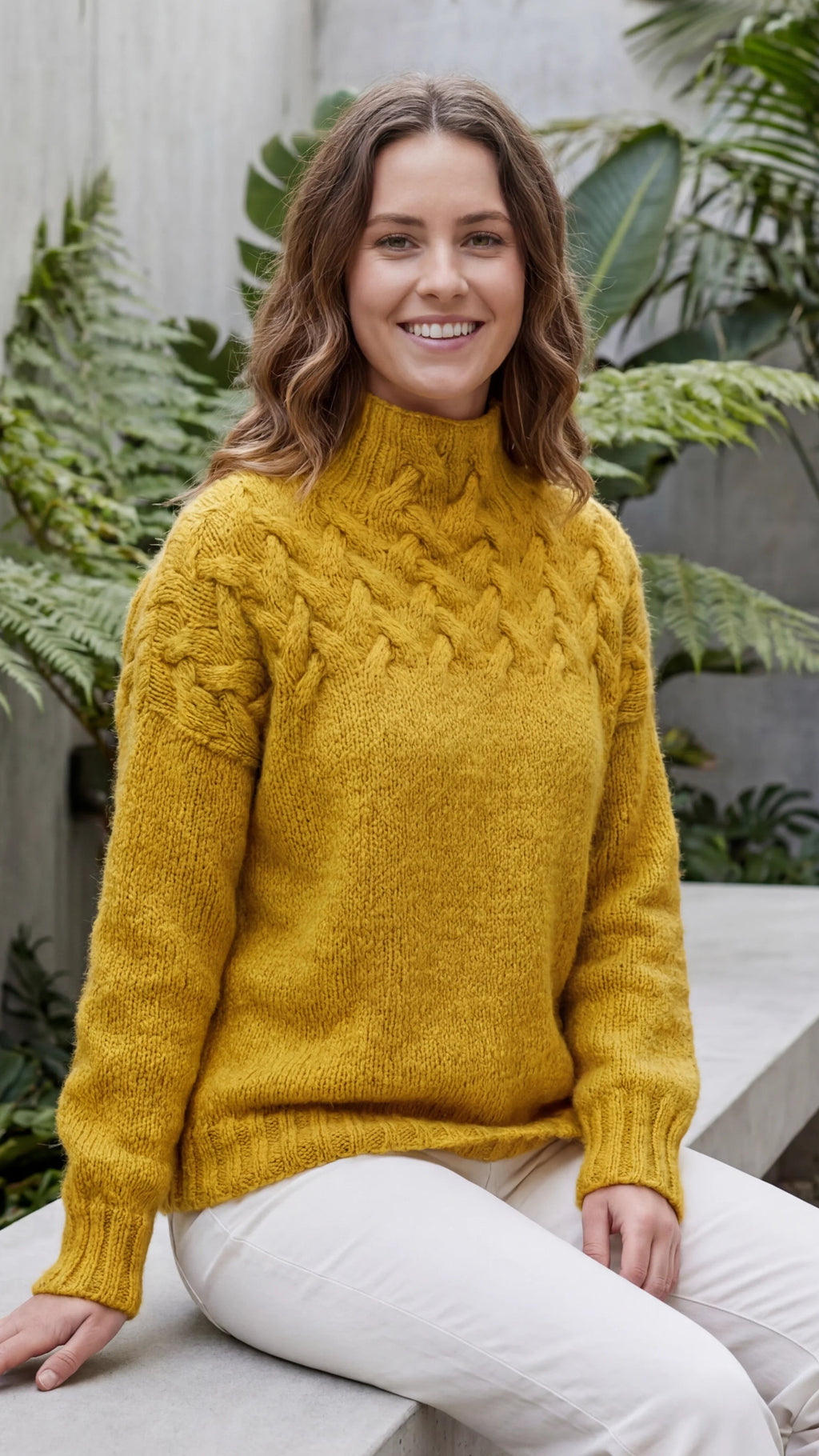Women's Turtle Neck Long Sleeve Cable Knit Sweater