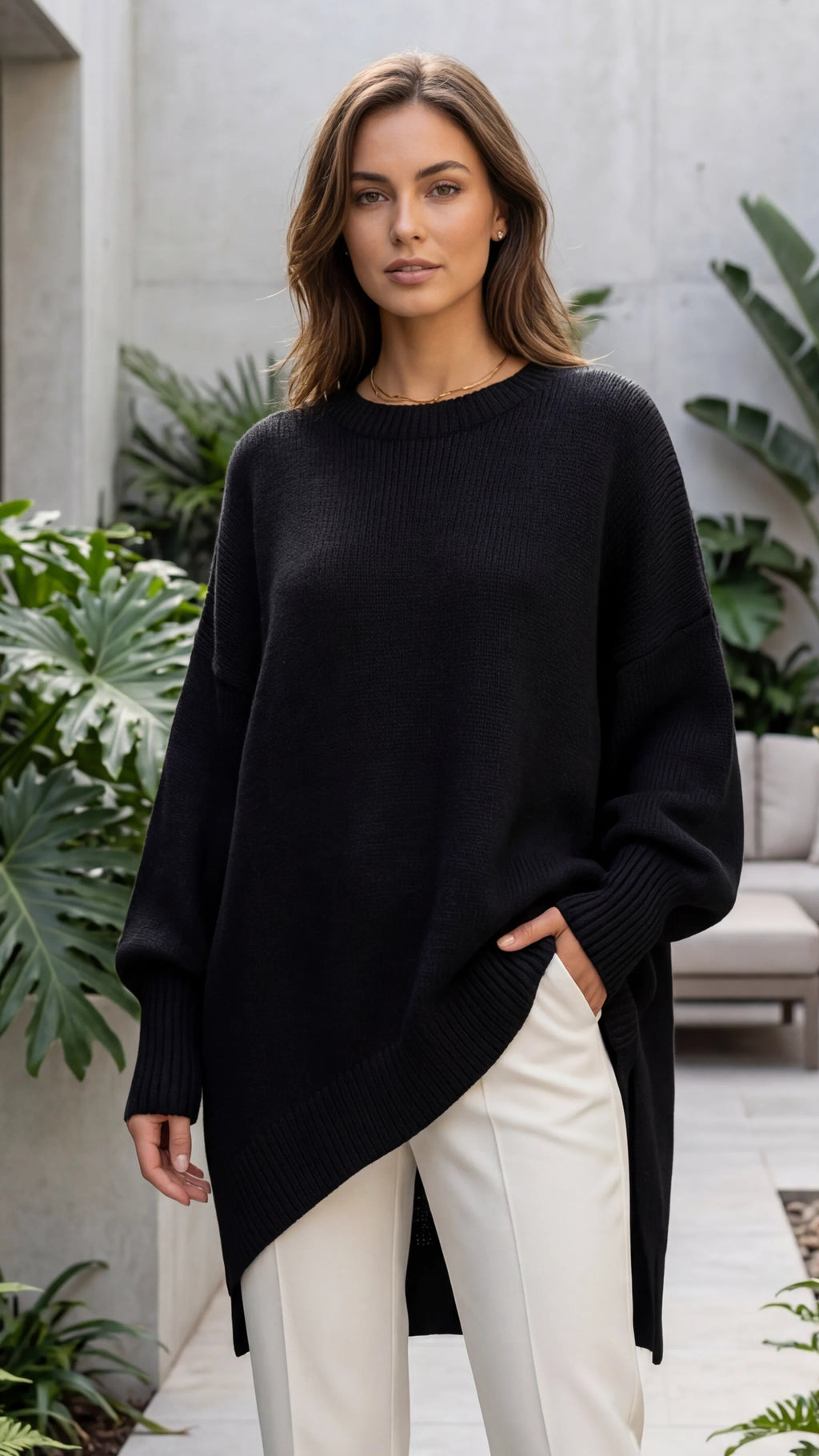 Women's Crew Neck Long Sleeve Oversized Knit Sweater