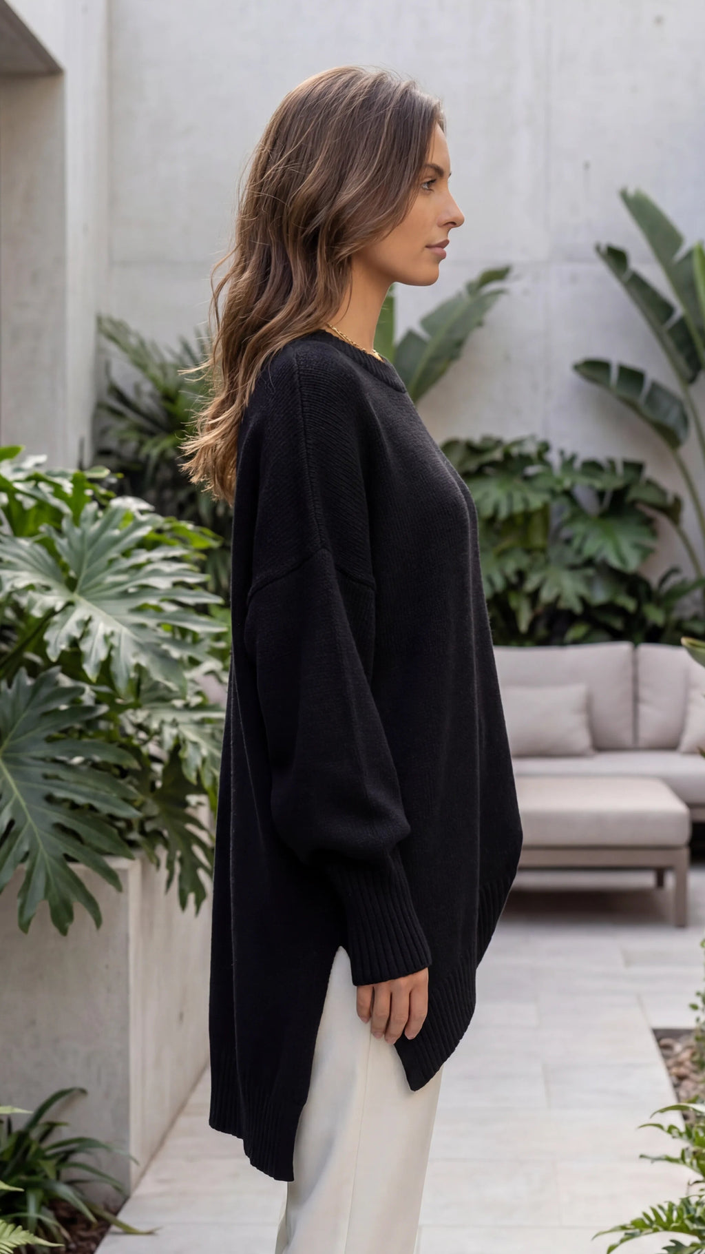 Women's Crew Neck Long Sleeve Oversized Knit Sweater