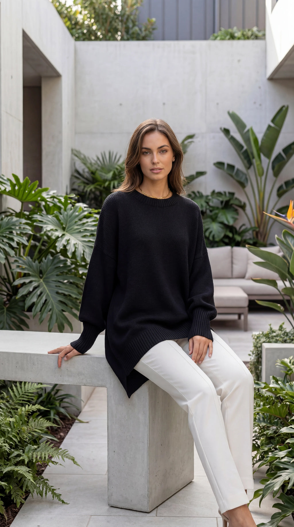 Women's Crew Neck Long Sleeve Oversized Knit Sweater