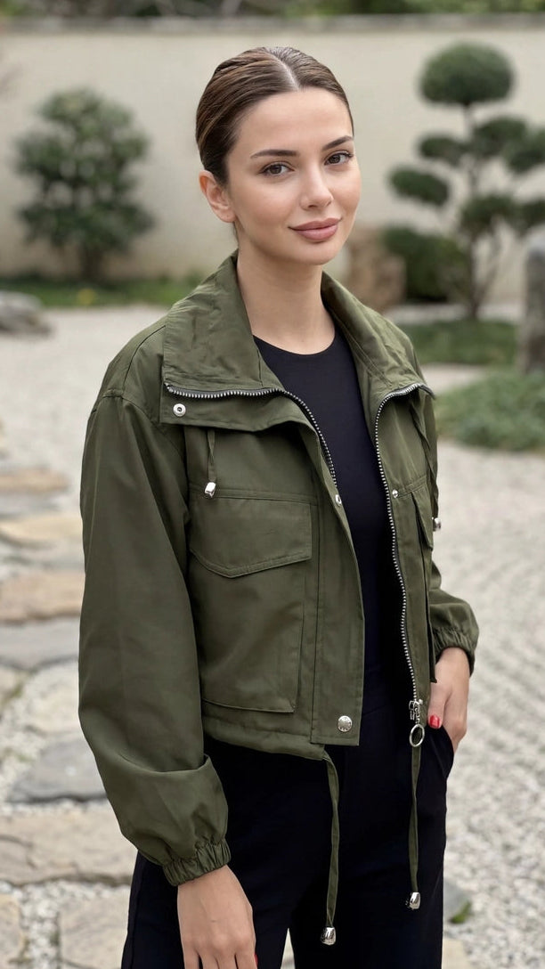 Women’s Zip Front Utility Bomber Jacket