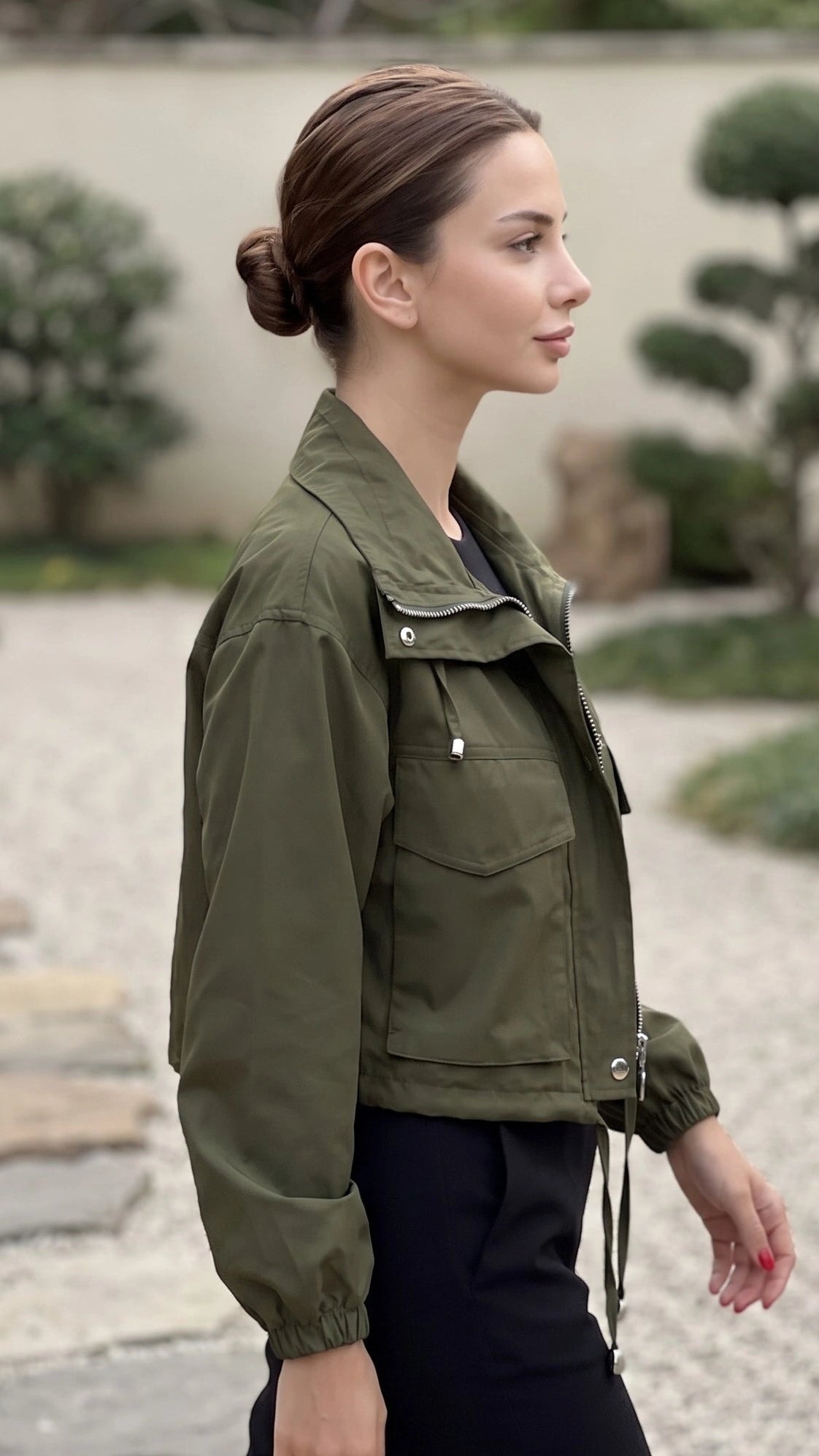 Women’s Zip Front Utility Bomber Jacket