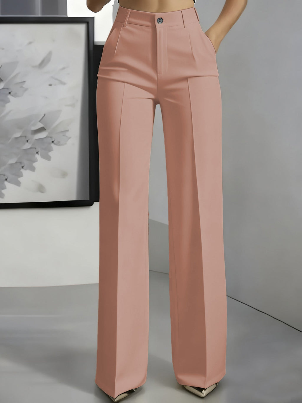 Women's High Waist Straight Leg Trousers apricot