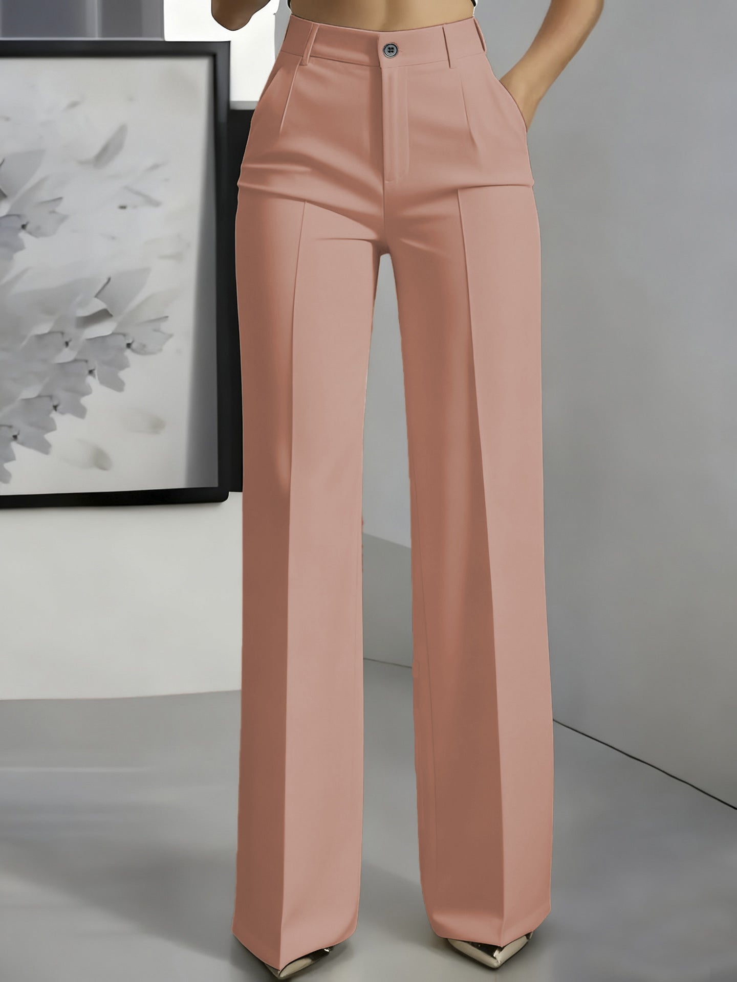 Women's High Waist Straight Leg Trousers apricot