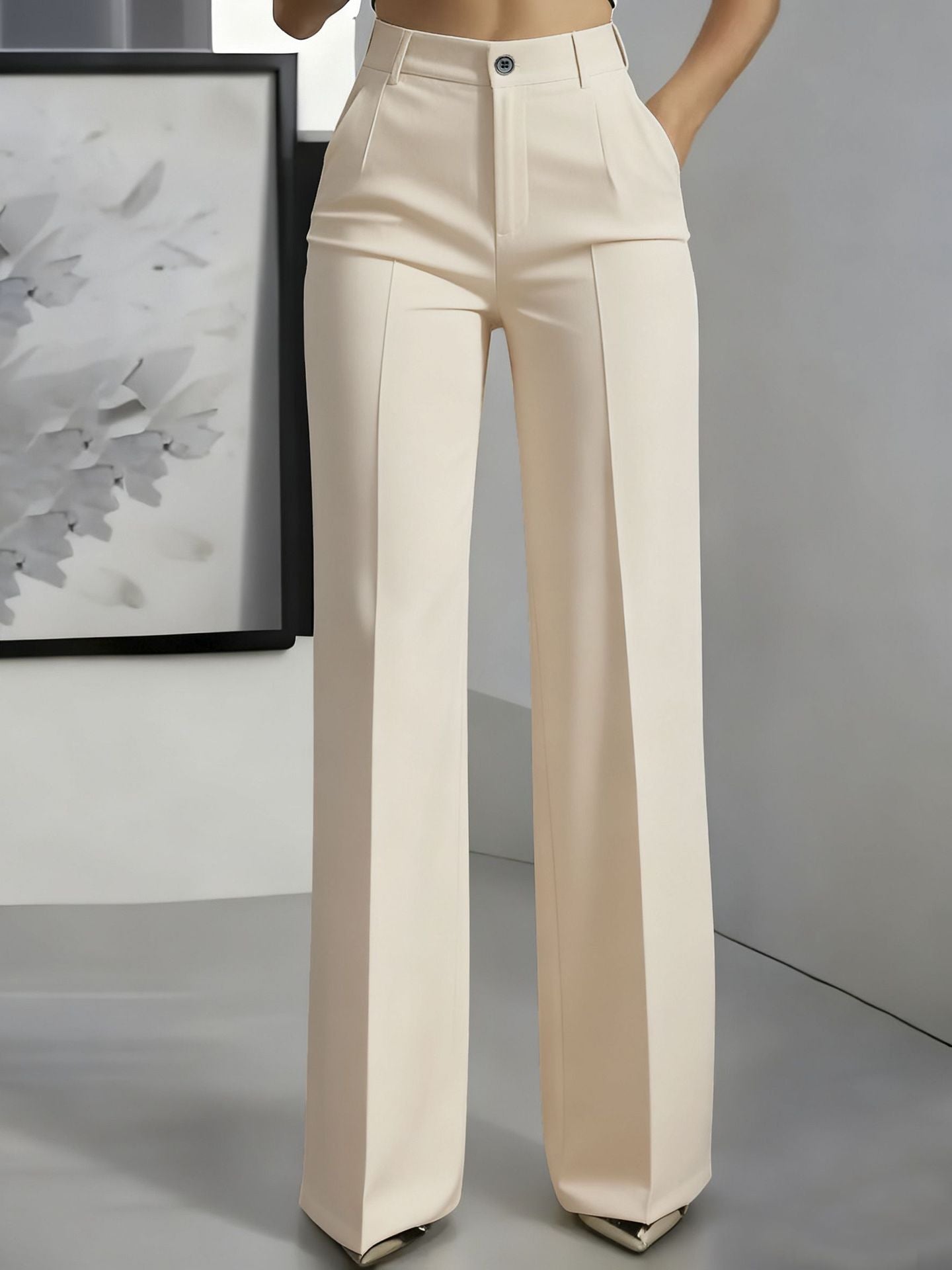 Women's High Waist Straight Leg Trousers beige