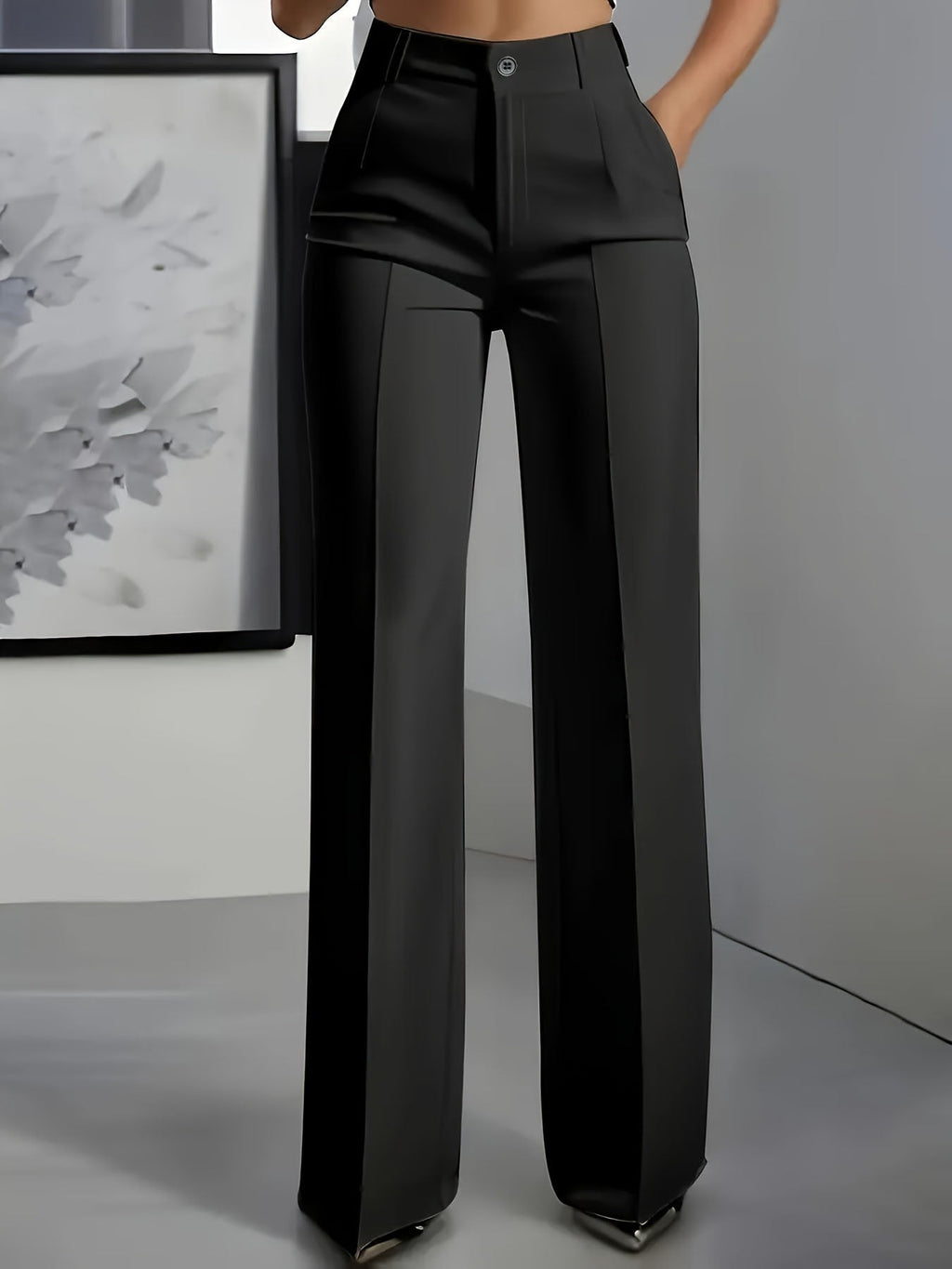 Women's High Waist Straight Leg Trousers black