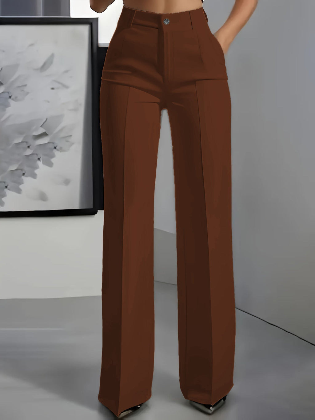 Women's High Waist Straight Leg Trousers  brown
