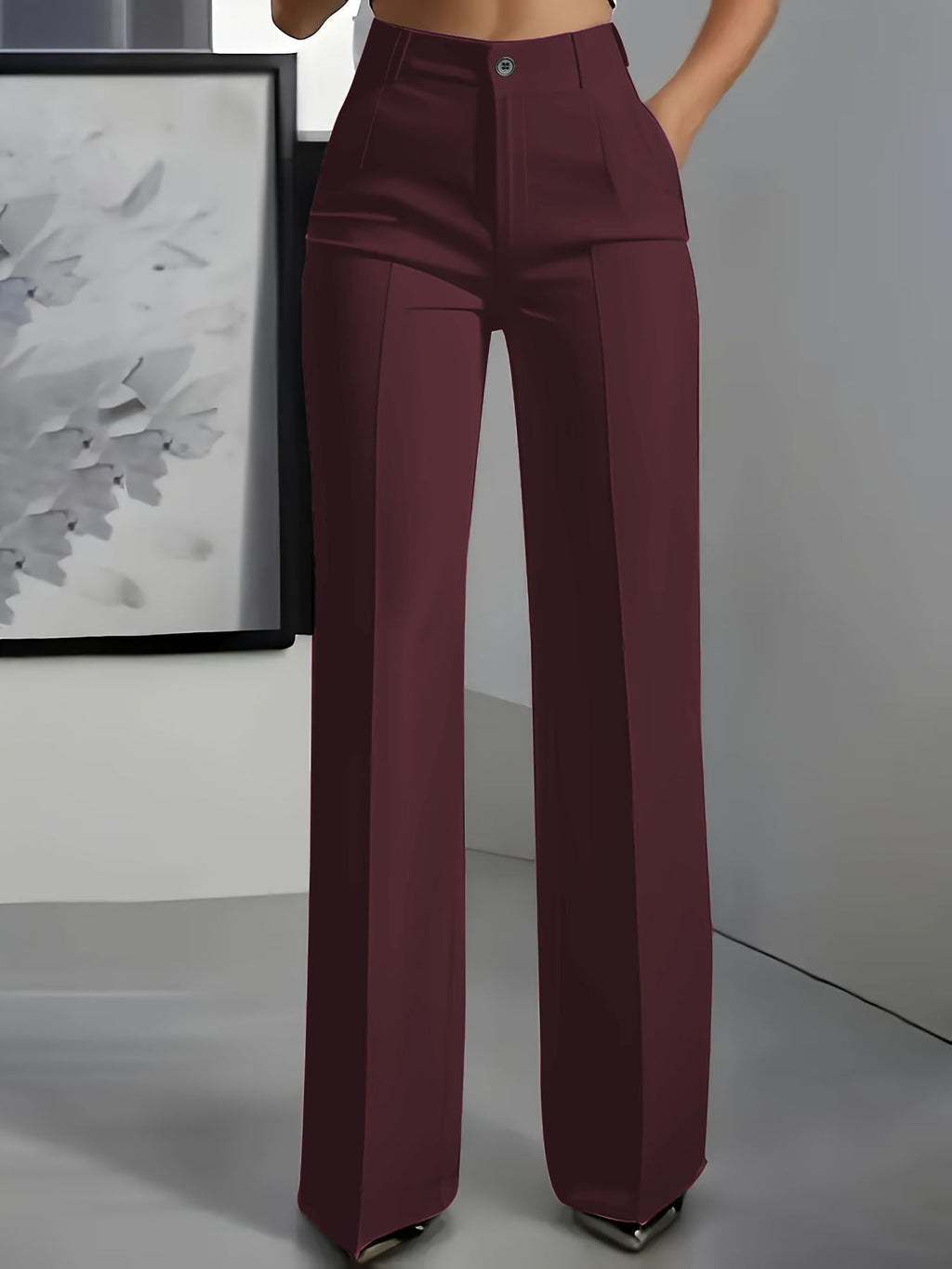 Women's High Waist Straight Leg Trousers burgundy