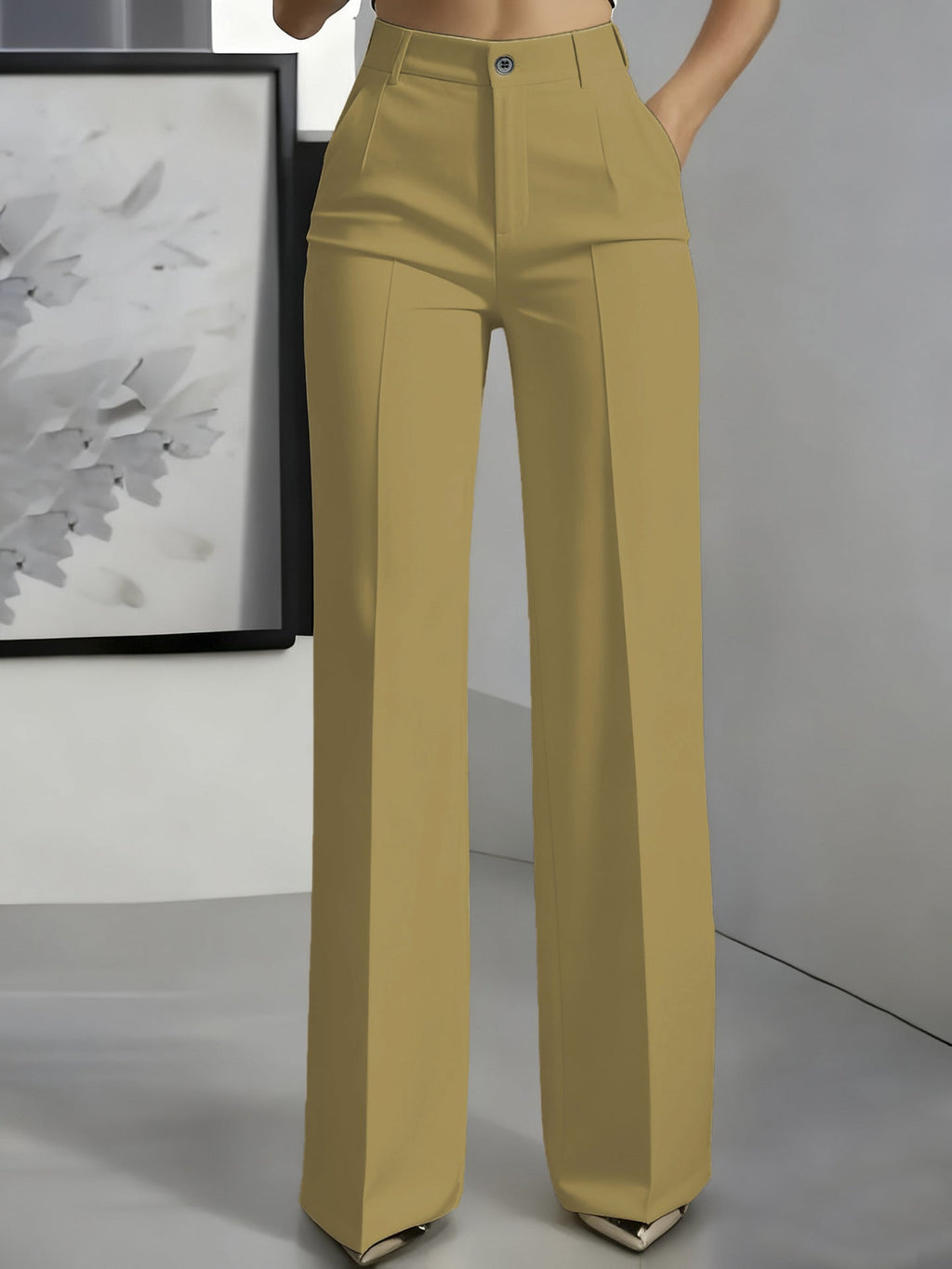 Women's High Waist Straight Leg Trousers champagne