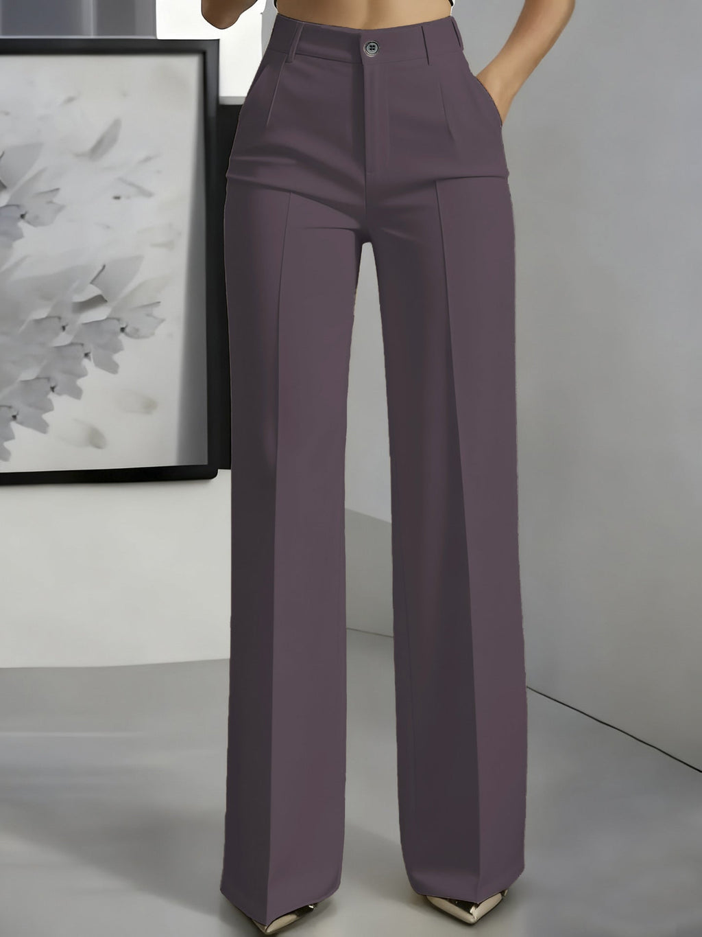 Women's High Waist Straight Leg Trousers chocolate