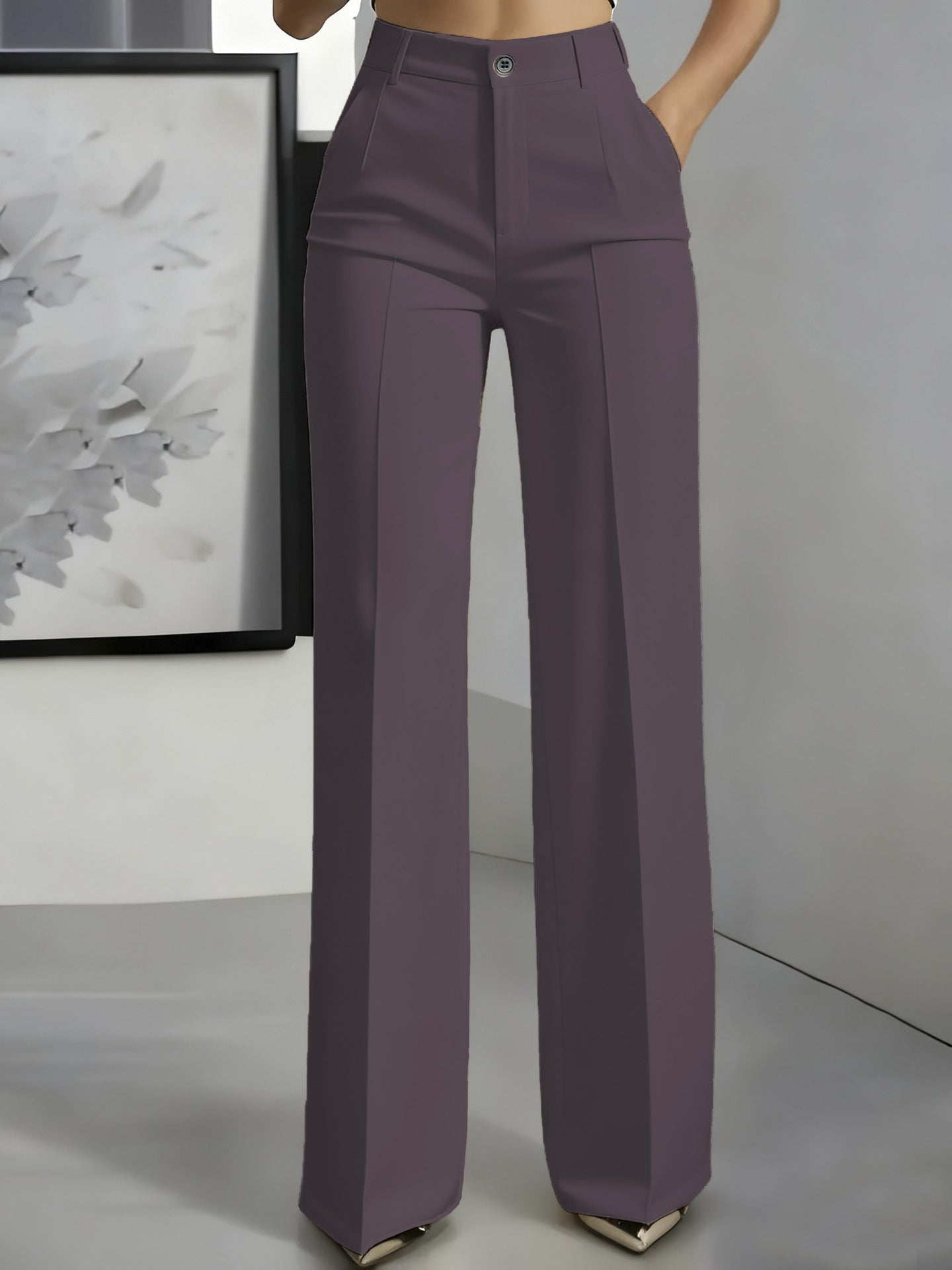 Women's High Waist Straight Leg Trousers chocolate