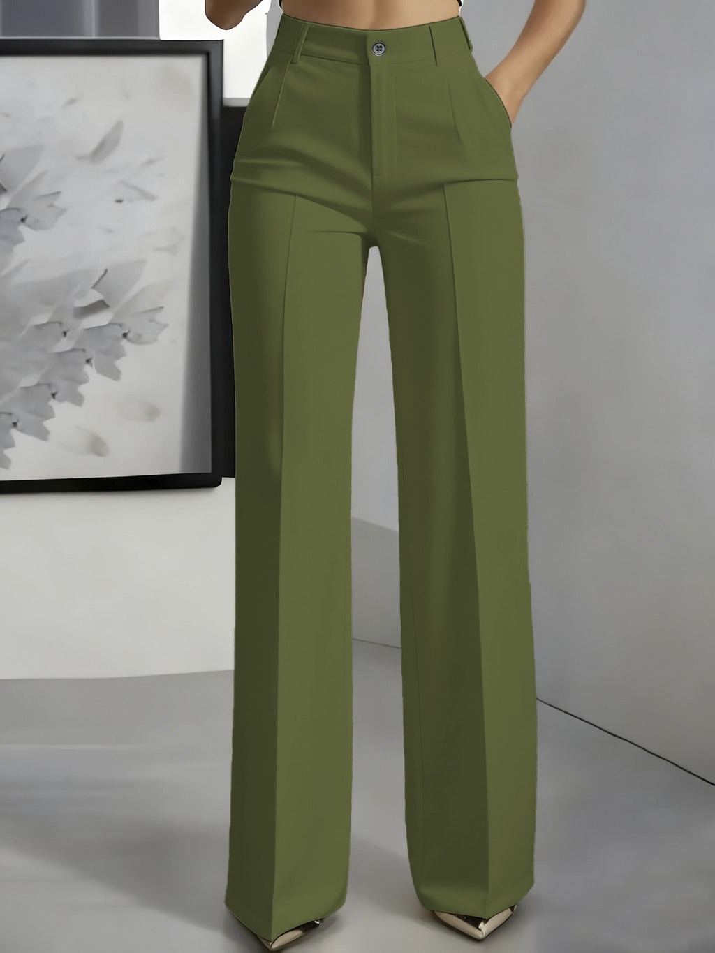 Women's High Waist Straight Leg Trousers emerald green