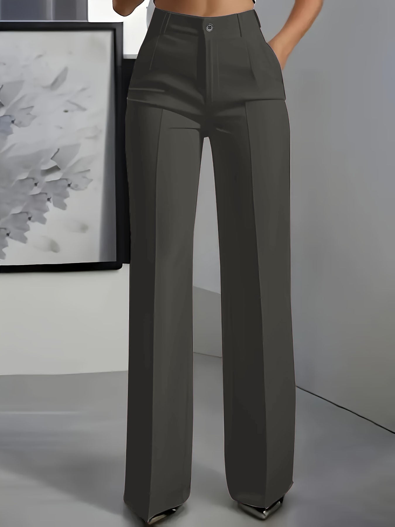 Women's High Waist Straight Leg Trousers gray