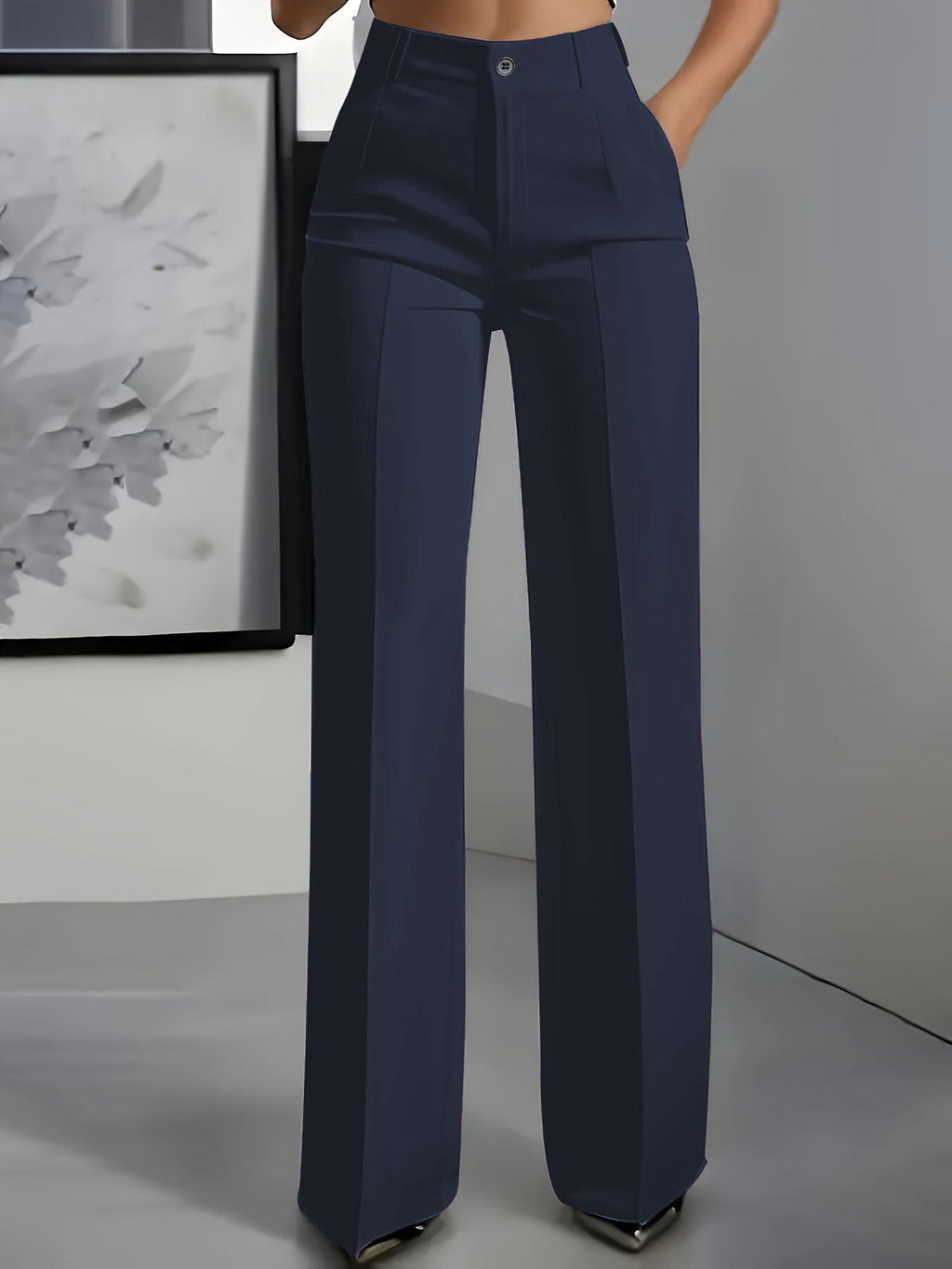 Women's High Waist Straight Leg Trousers navy