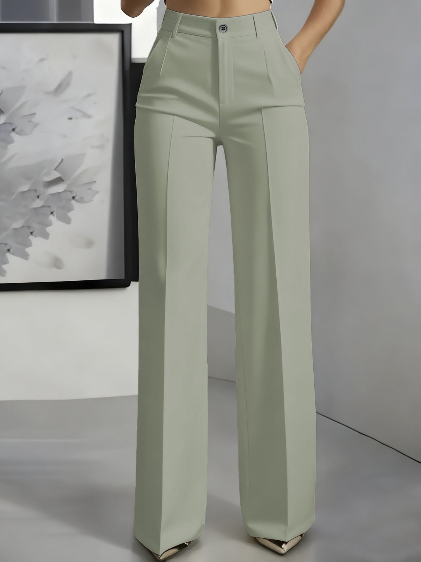 Women's High Waist Straight Leg Trousers olive green