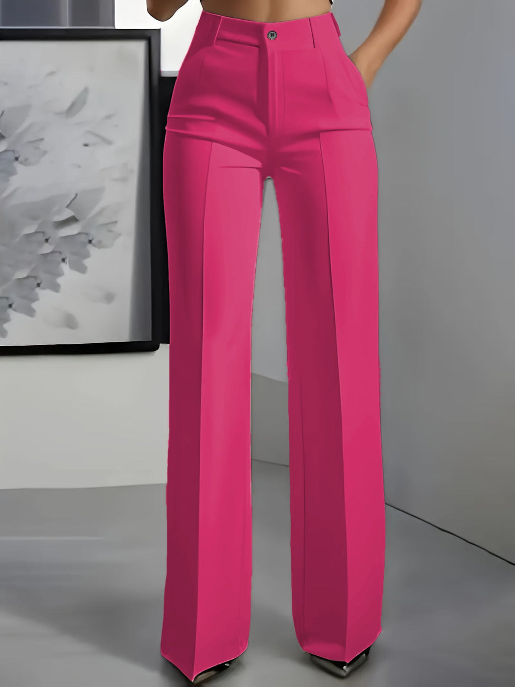 Women's High Waist Straight Leg Trousers pink
