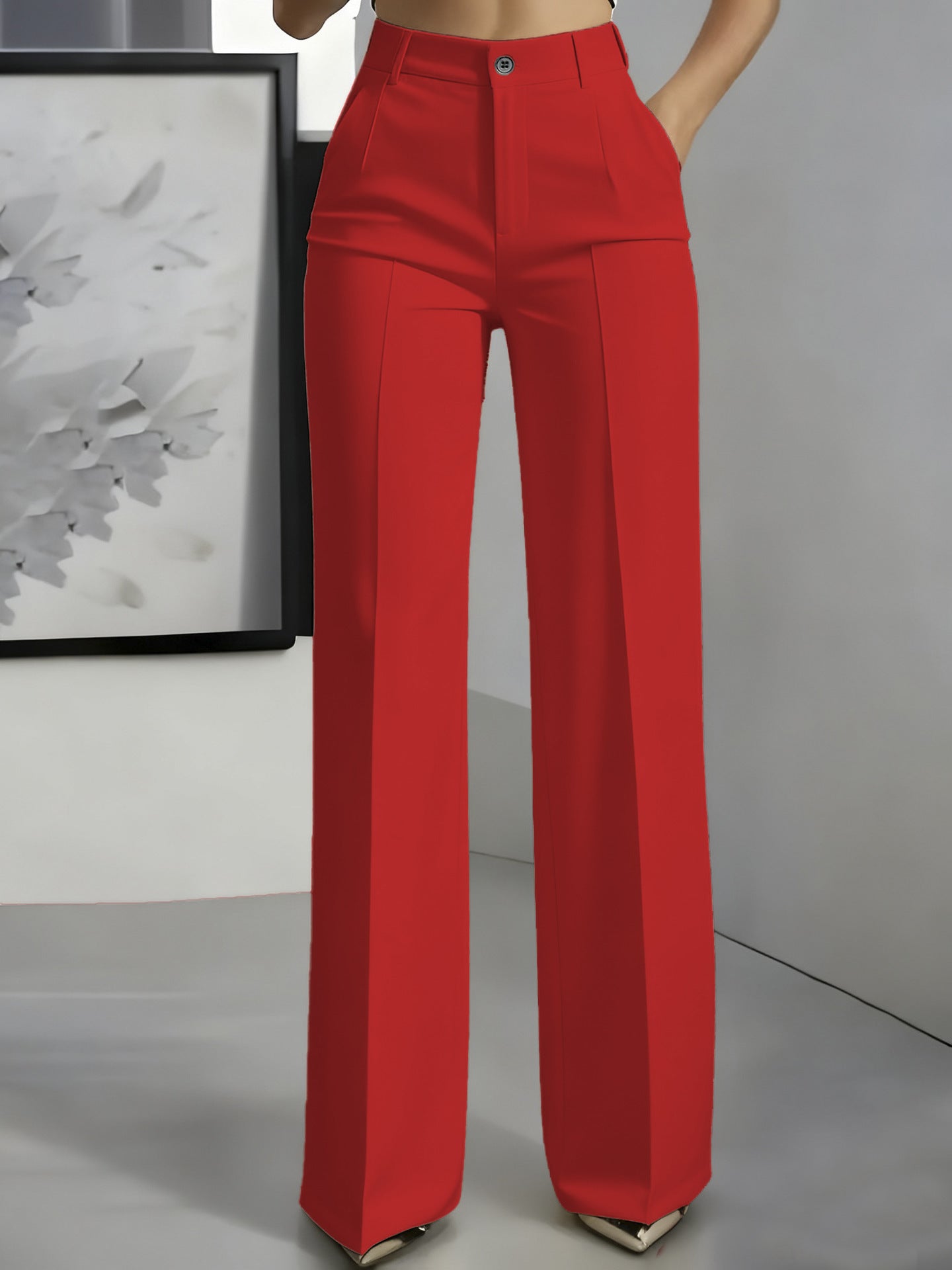 Women's High Waist Straight Leg Trousers red