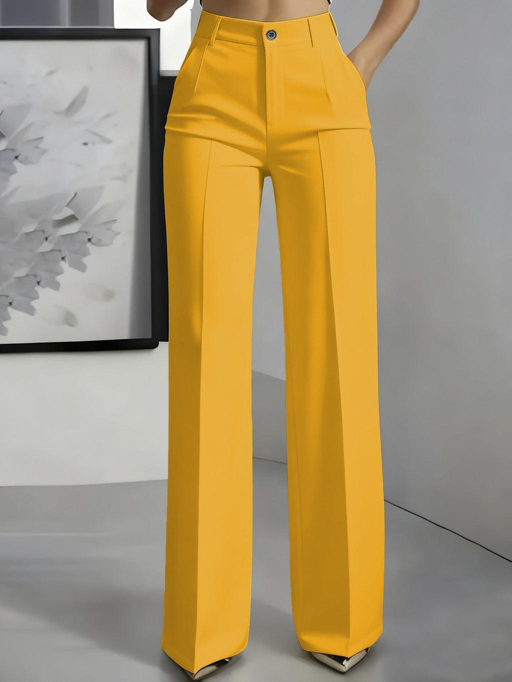 Women's High Waist Straight Leg Trousers yellow