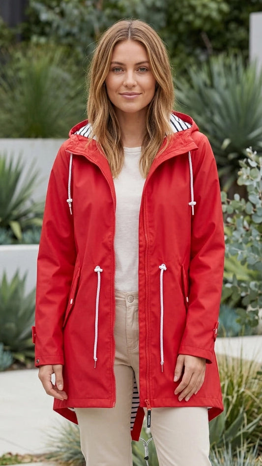 Women’s Hooded Rain Jacket With Drawstring Waist