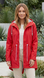 Women’s Zip Up Hooded Rain Jacket With Drawstring Waist