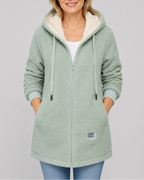 Women's Long Teddy Fleece Jacket with Hood and Zip Front