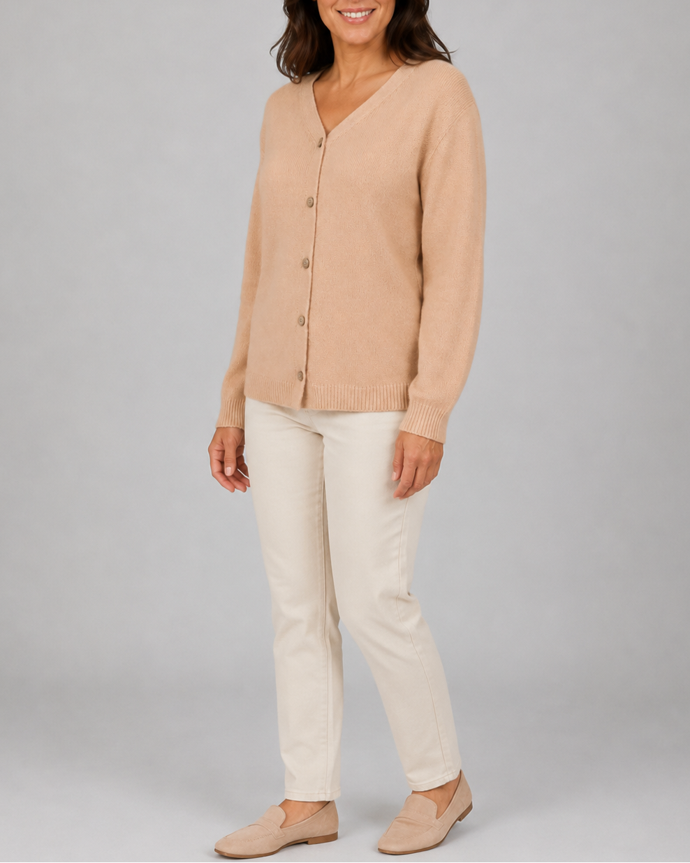 Women's Knit Cardigan with V Neck and Button Front