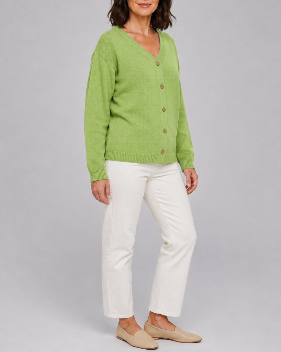 Women's Knit Cardigan with V Neck and Button Front