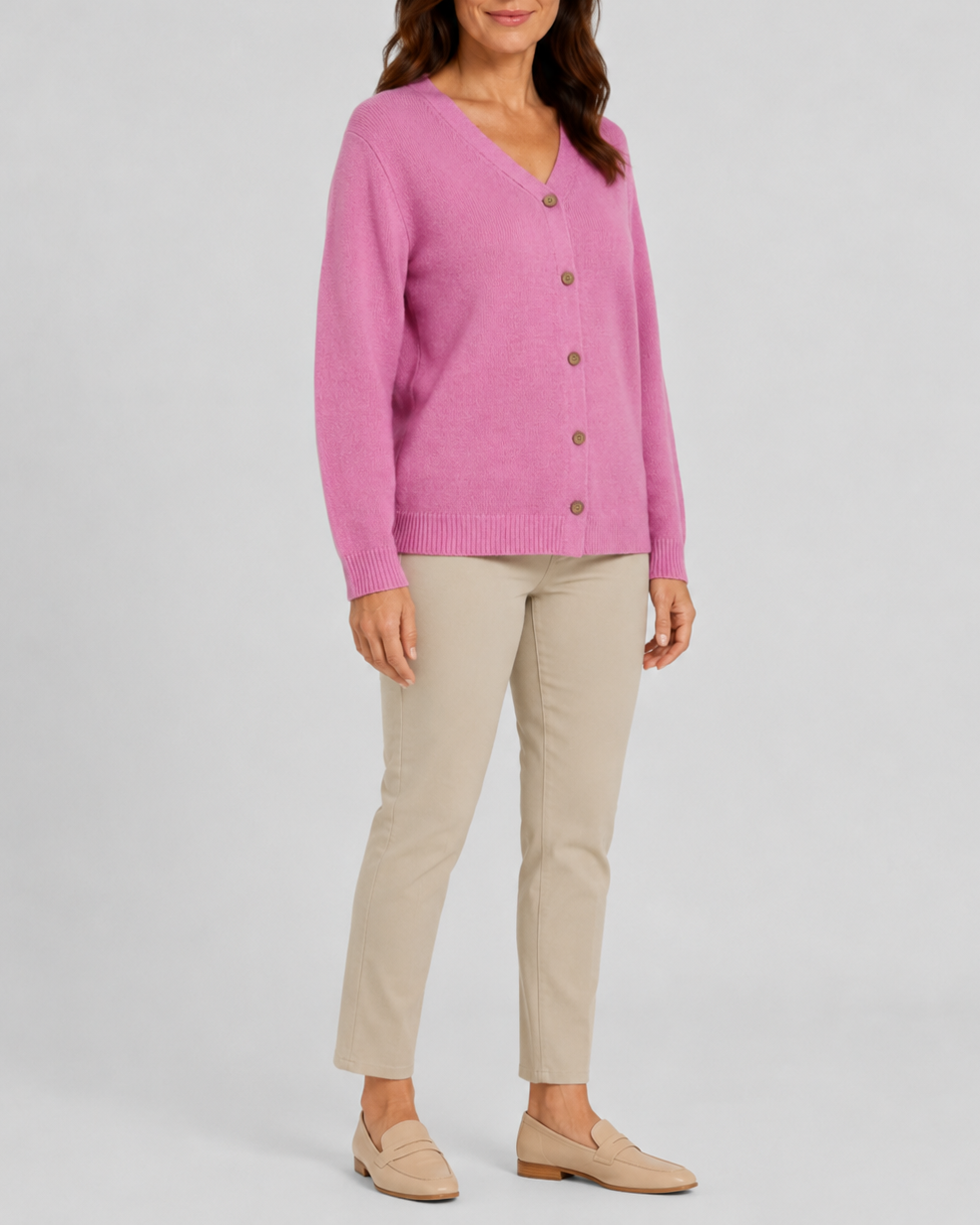 Women's Knit Cardigan with V Neck and Button Front