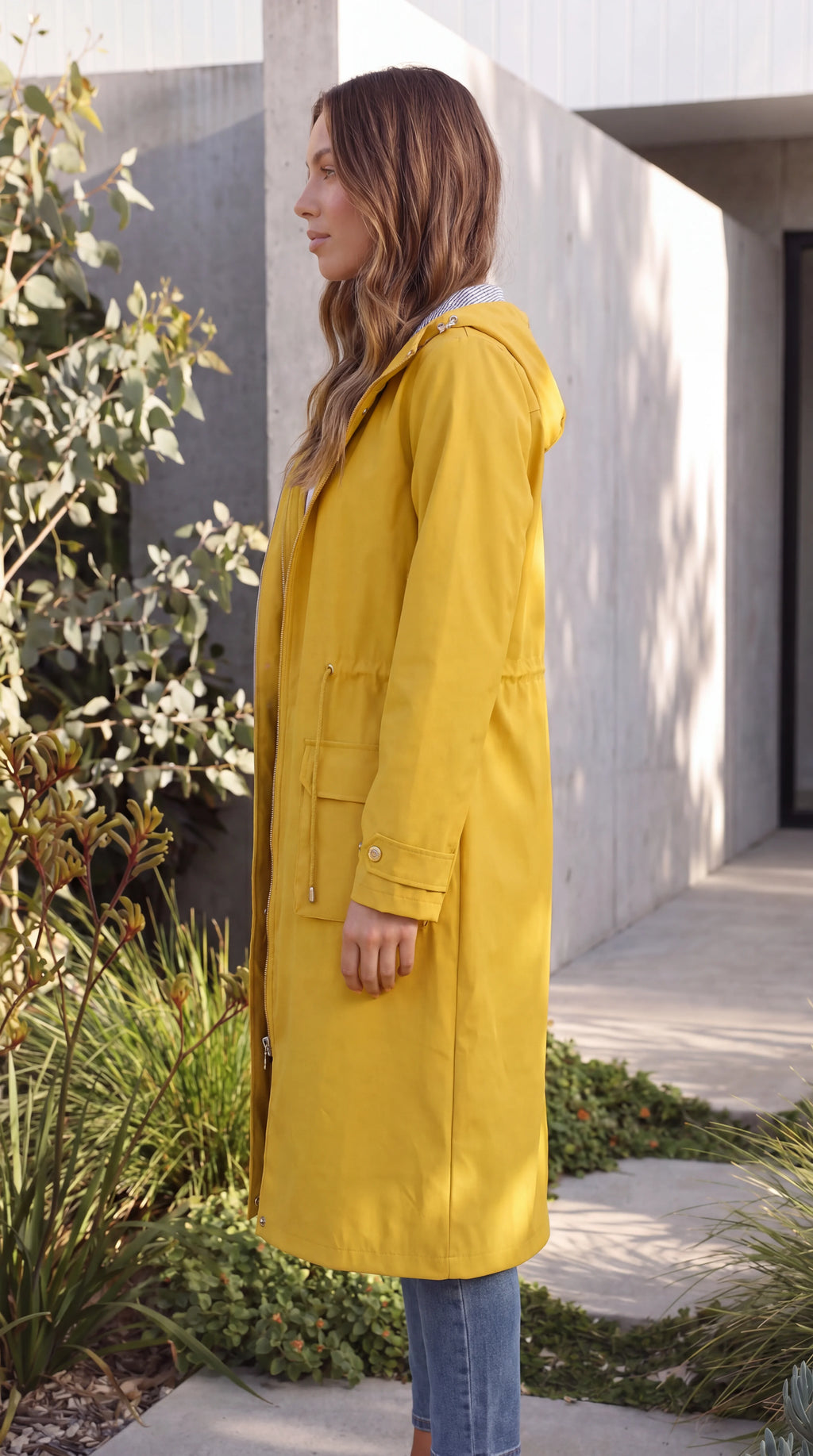 Women's Hooded Zip Up Long Rain Jacket