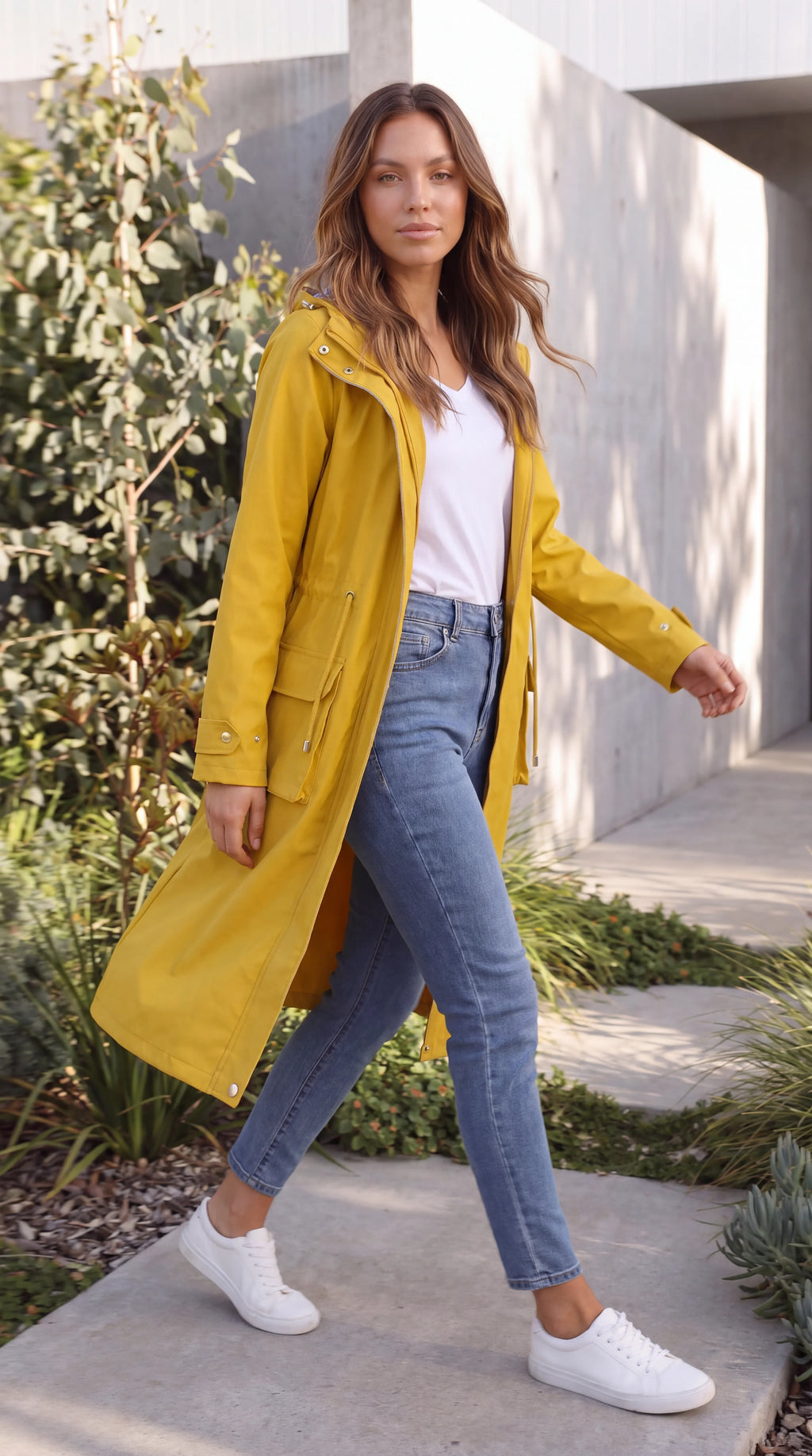 Women's Hooded Zip Up Long Rain Jacket