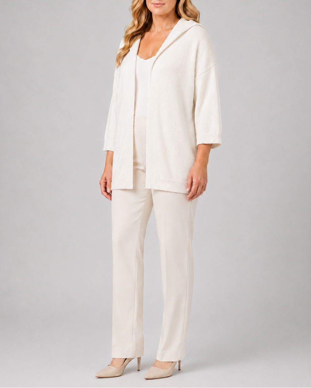Women's Hooded Open Front Ribbed Knit Cardigan | Relaxed Fit
