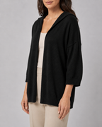 Women's Hooded Open Front Ribbed Knit Cardigan | Relaxed Fit
