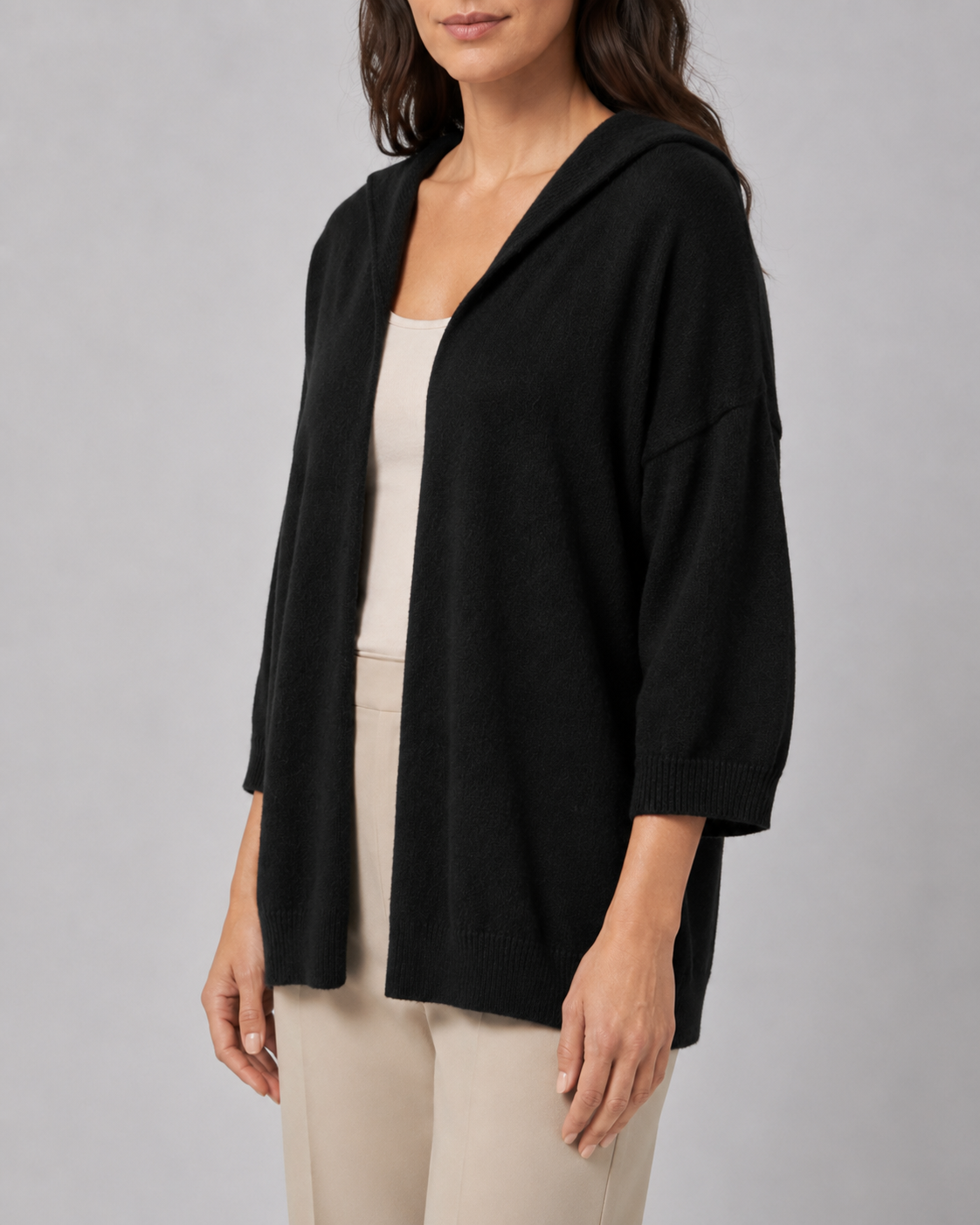 Women's Hooded Open Front Ribbed Knit Cardigan | Relaxed Fit