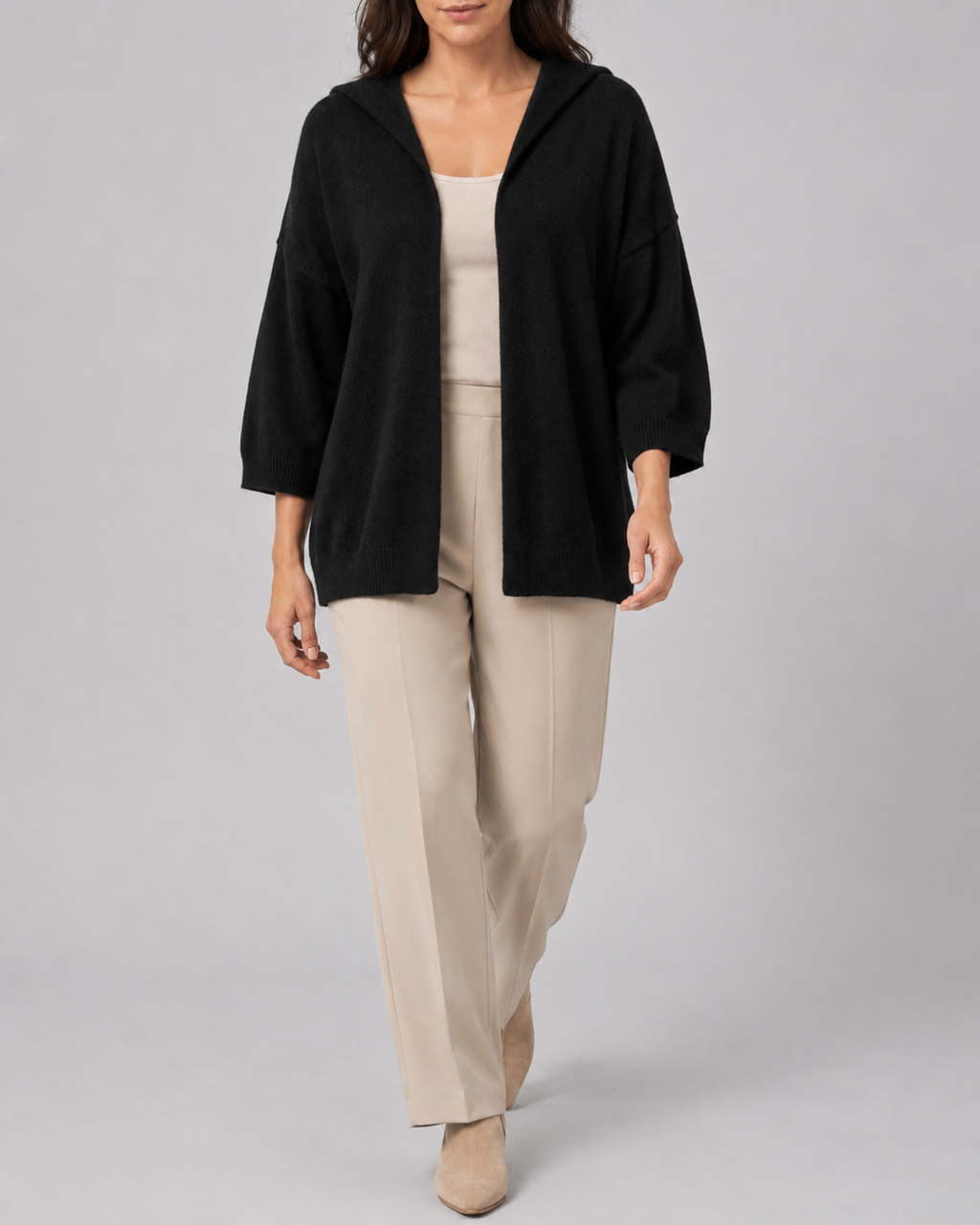 Women's Hooded Open Front Ribbed Knit Cardigan | Relaxed Fit