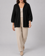 Women's Hooded Open Front Ribbed Knit Cardigan | Relaxed Fit