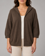 Women's Hooded Open Front Ribbed Knit Cardigan | Relaxed Fit