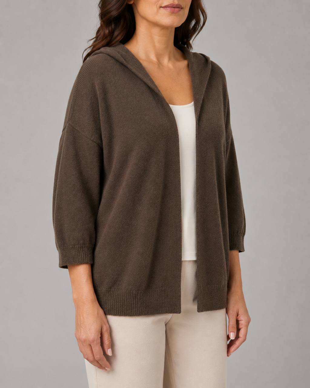 Women's Hooded Open Front Ribbed Knit Cardigan | Relaxed Fit